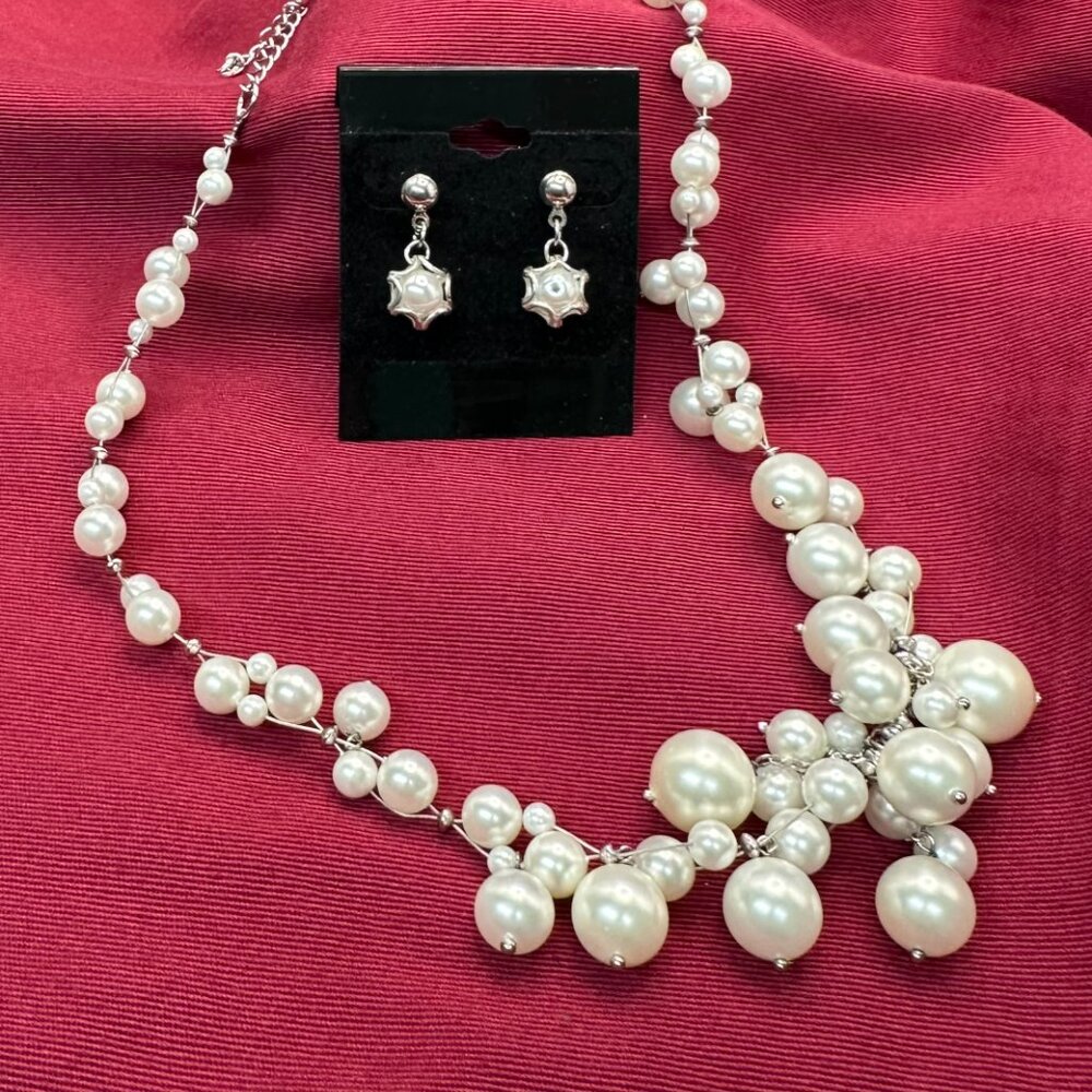 Lucas Lameth LUC 925 Sterling Faux Pearl Necklace & (Unbranded) Earrings